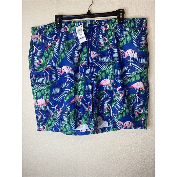 CLUB ROOM Men Tropical Flamingos Floral Swim Trunks Shorts 2XL XXL Hawaiian New - Picture 1 of 9